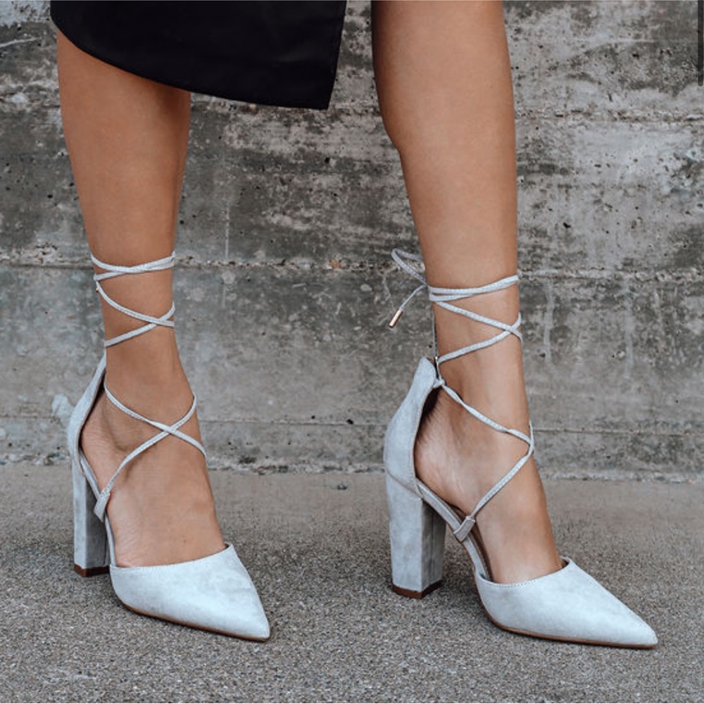 Luna Grey Suede Lace-Up Heels from Lulus